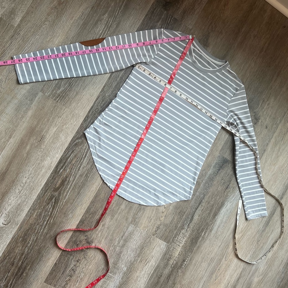 Striped Athletic Material Elbow Patch Long Sleeve… - image 4